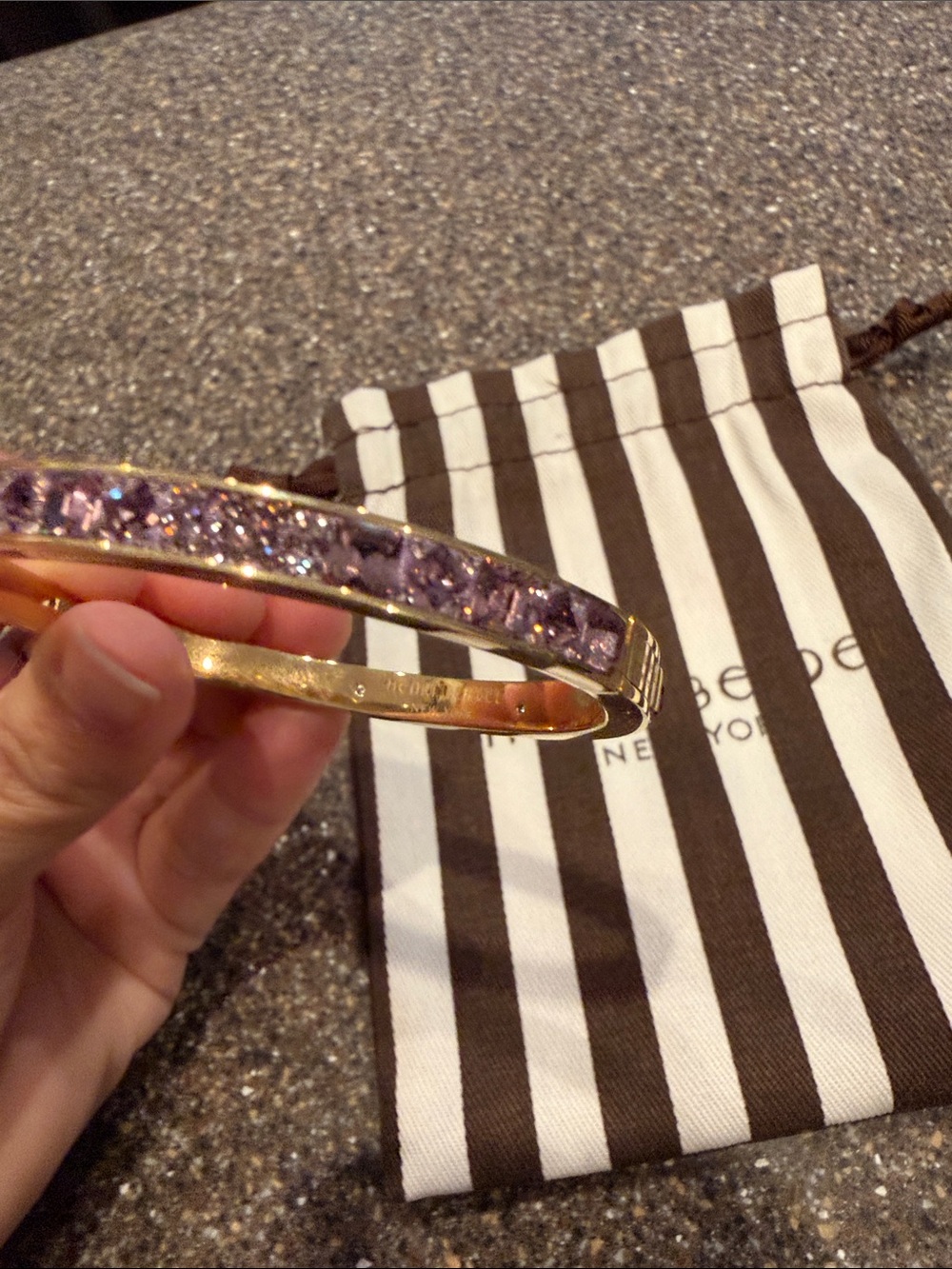 henri bendel Gold Bangle with Lavender Crystal Row - Picture 7 of 14